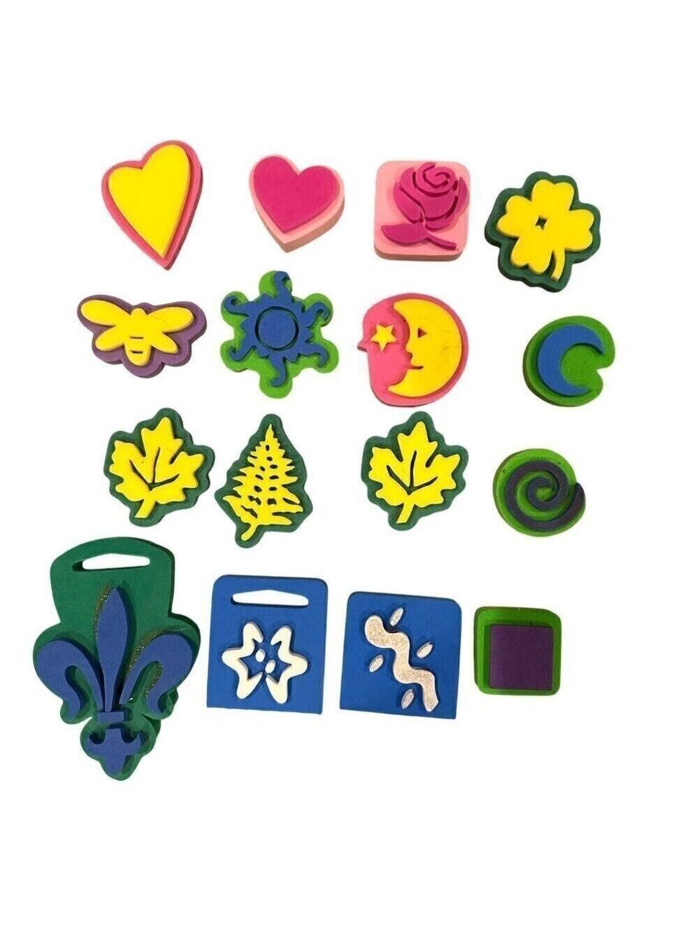 Set 16 Chunky Foam Stamps Kids Fun Art Craft Projects Heart Rose Sun Butterfly
